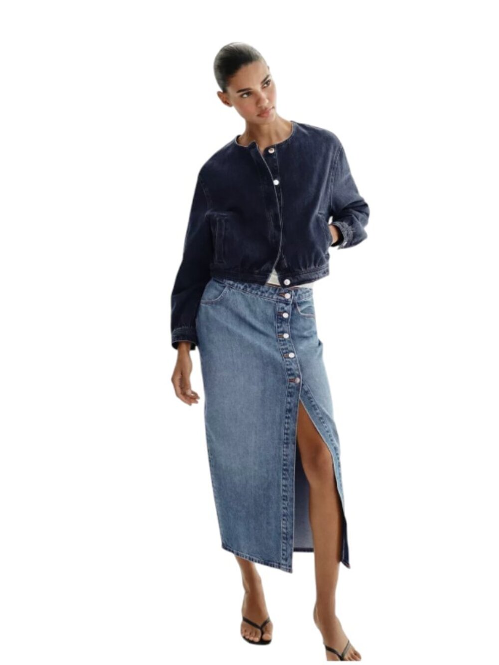 Nwt Zara Denim Jean Crossover Wrap Skirt Womens Large Blue Cotton Midi NEW